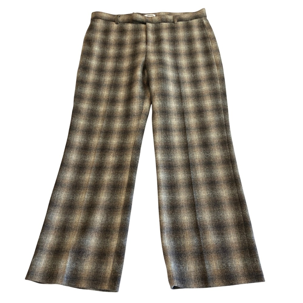 VTG Adam Wool Pants Mens 32x29 Brown Ombre Plaid Italian Wool Trousers USA Made